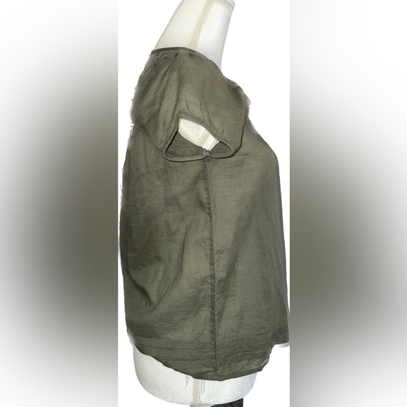 OLD Navy cotton smocked olive green top, retro, XS. - Picture 2 of 7